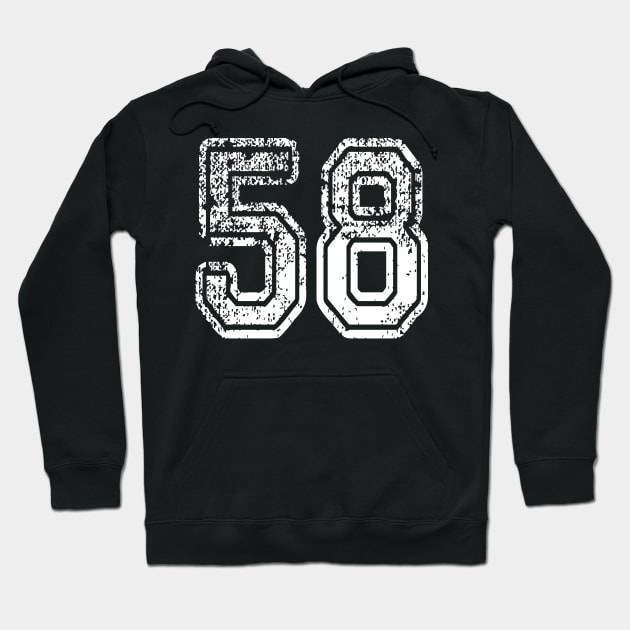 Number 58 Grungy in white Hoodie by Sterling